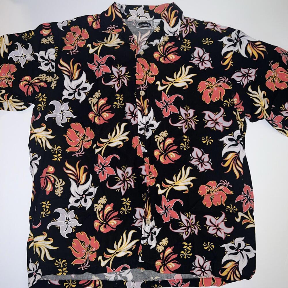 Street Culture Men’s Large Hawaiian Floral Button Up Shortsleeve‎ Shirt 90s Y2K